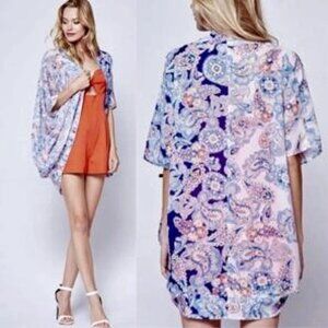 Yumi Kim Sheer Floral Paisley Kimono Cardigan Small Open Front Lightweight